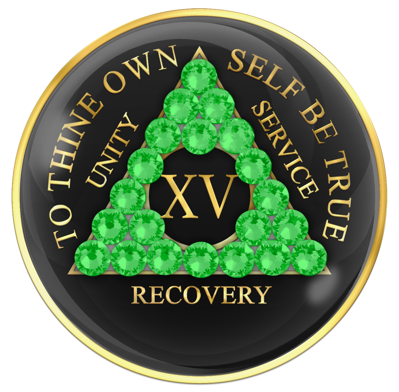 AA Sobriety Chip Black with Neon Green Crystals