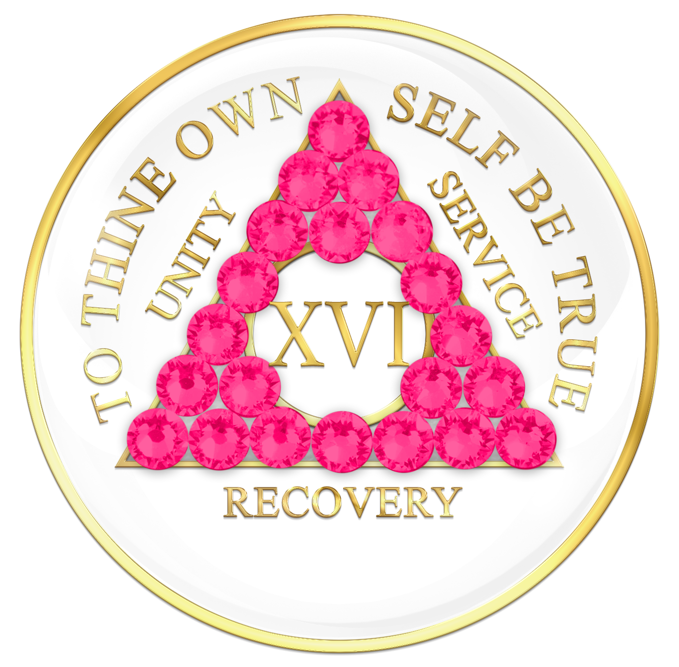 AA Sobriety Chip White with Neon Pink Crystals