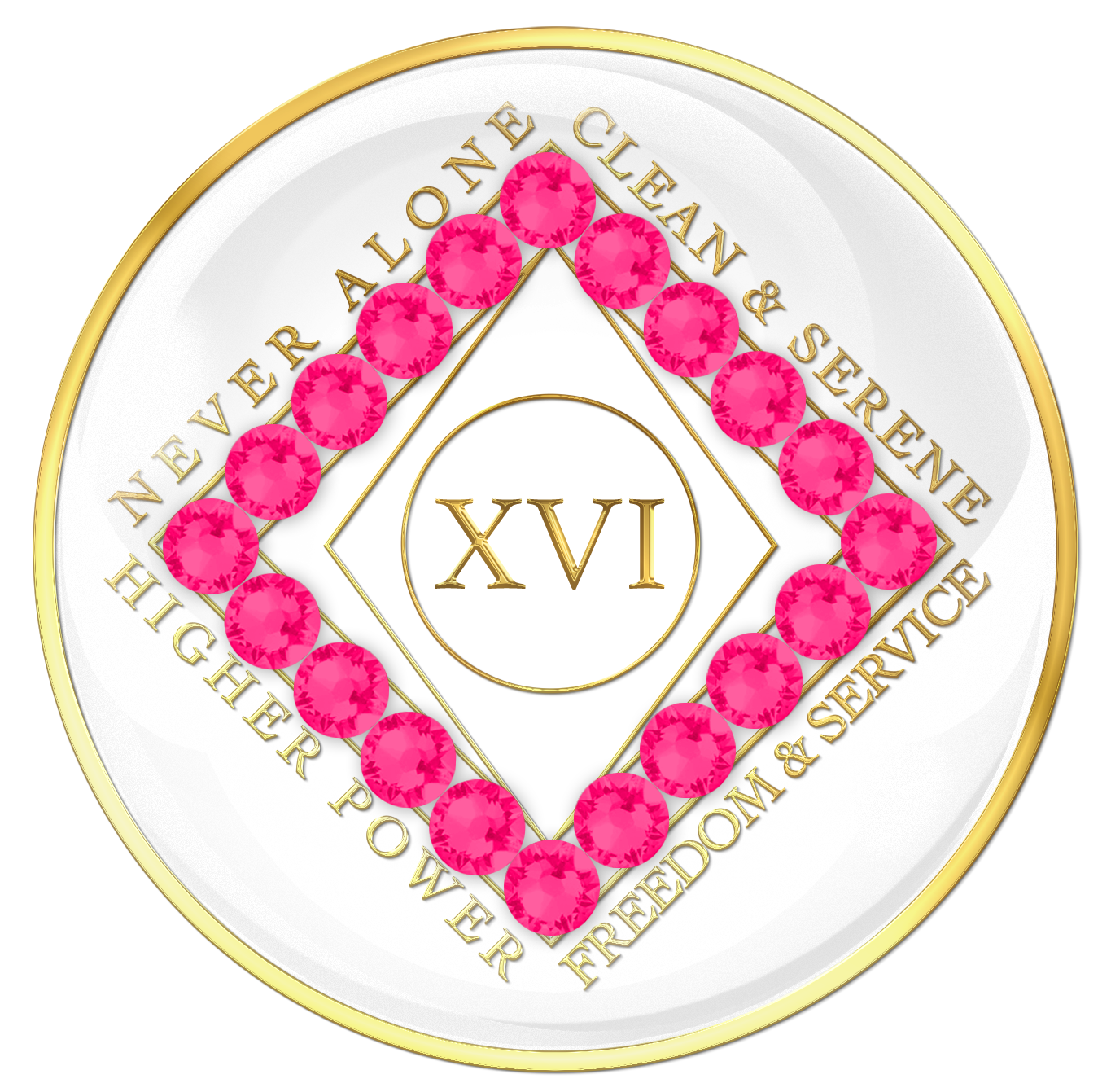 Clean Time Chip White with Neon Pink Crystals