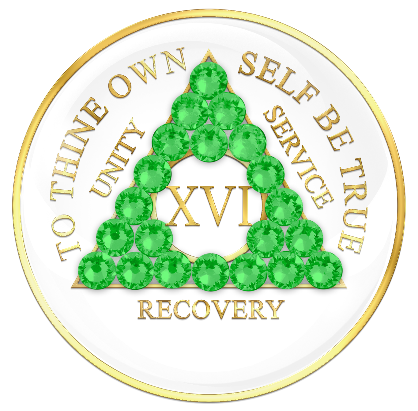 AA Sobriety Chip White with Neon Green Crystals