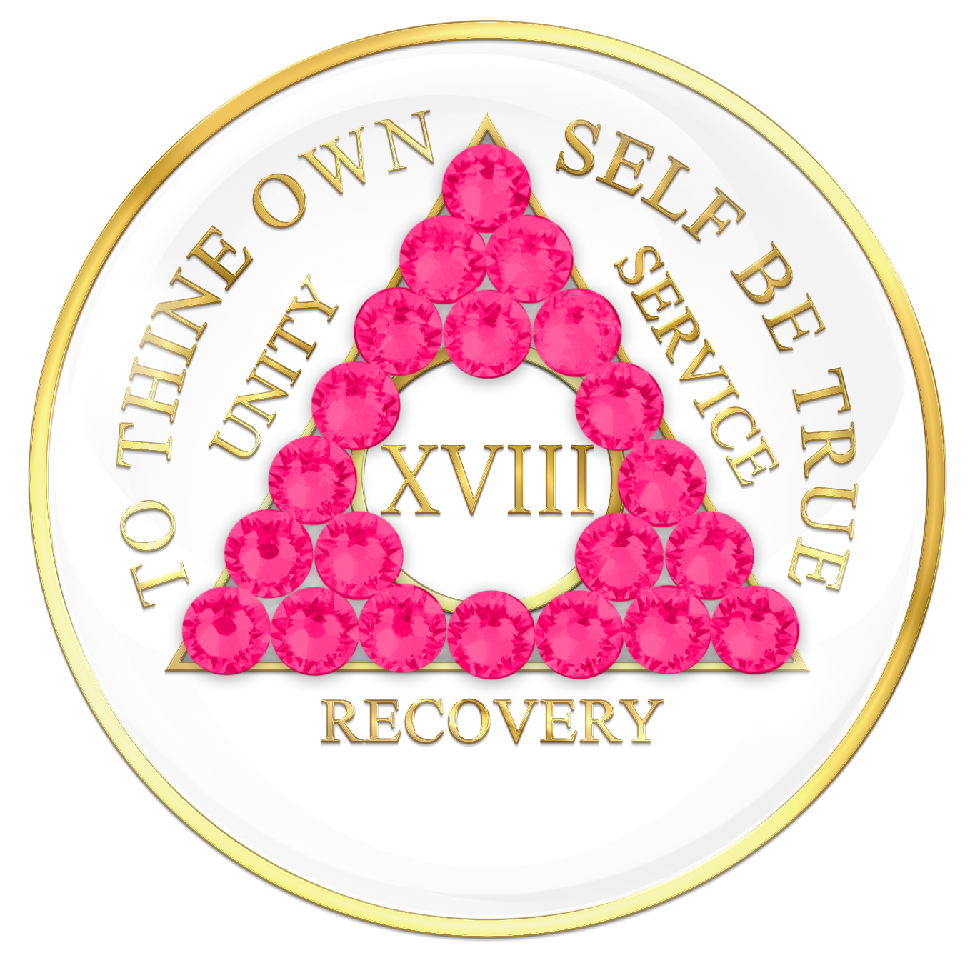 AA Sobriety Chip White with Neon Pink Crystals