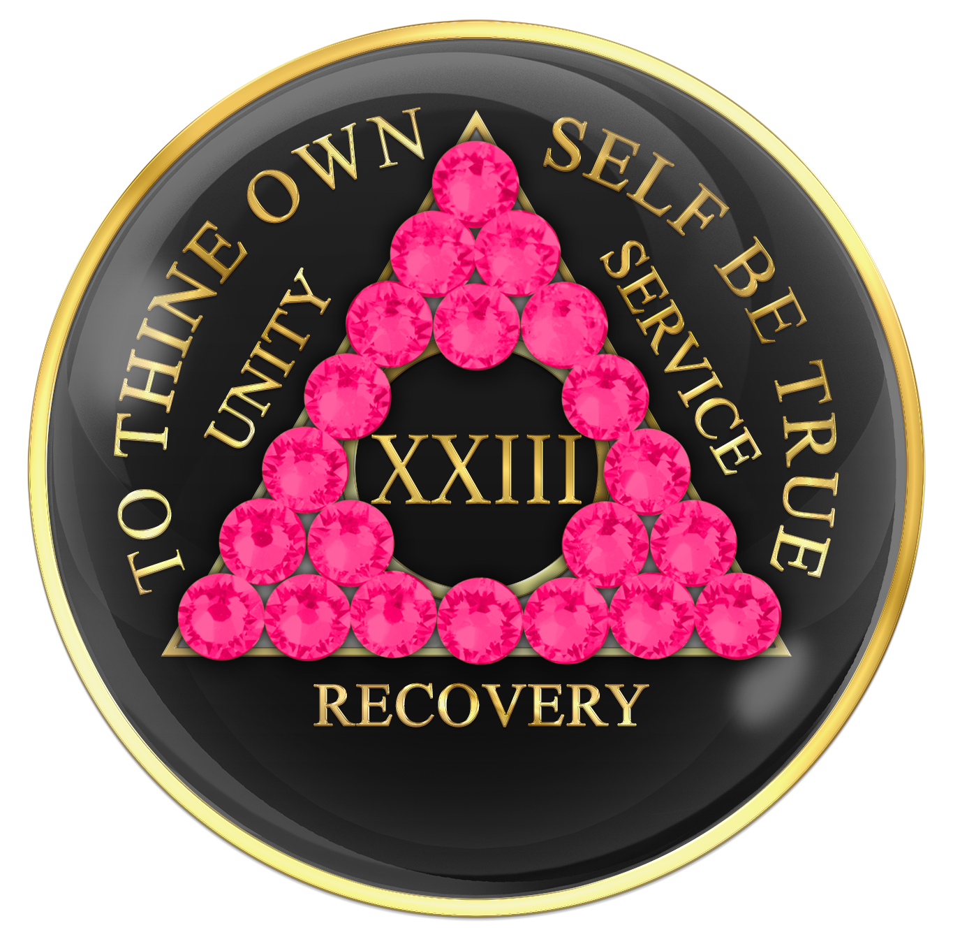 AA Sobriety Chip Black with Neon Pink Crystals