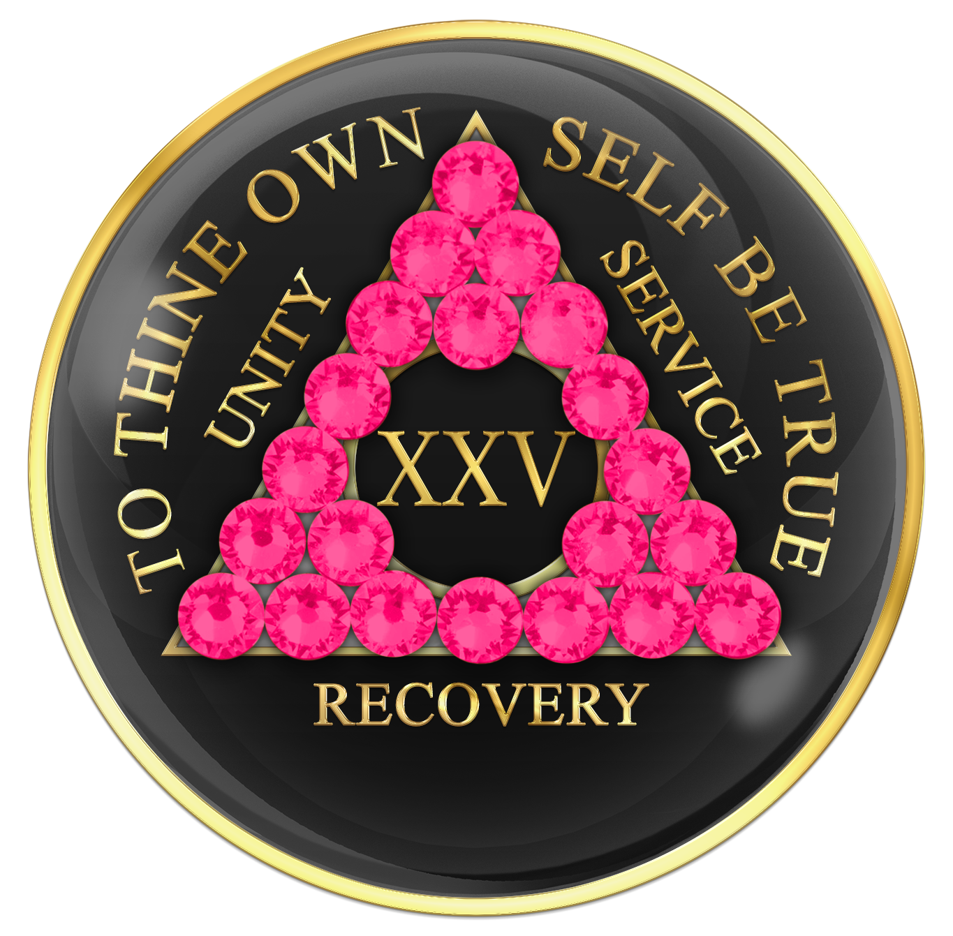 AA Sobriety Chip Black with Neon Pink Crystals