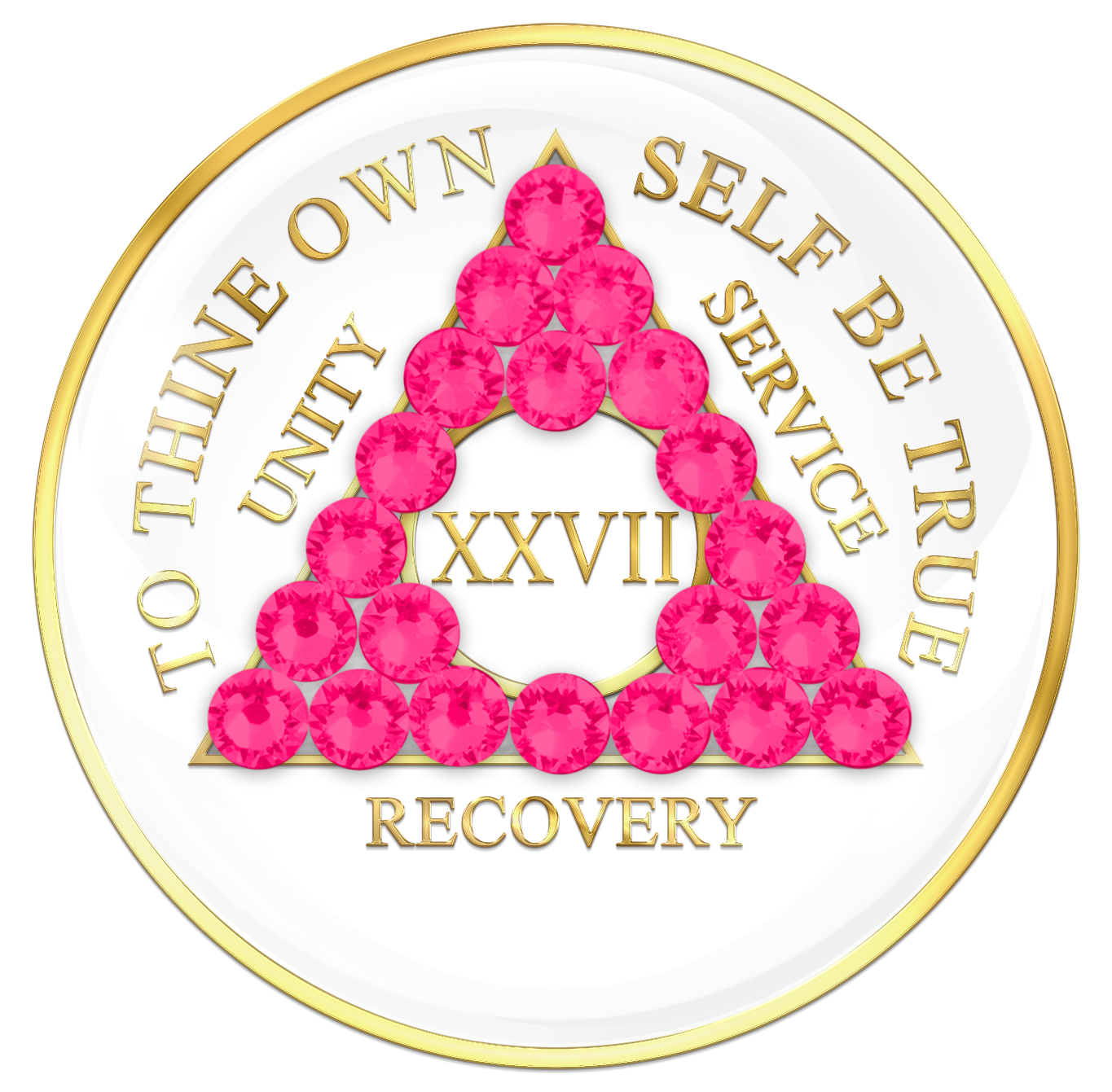 AA Sobriety Chip White with Neon Pink Crystals