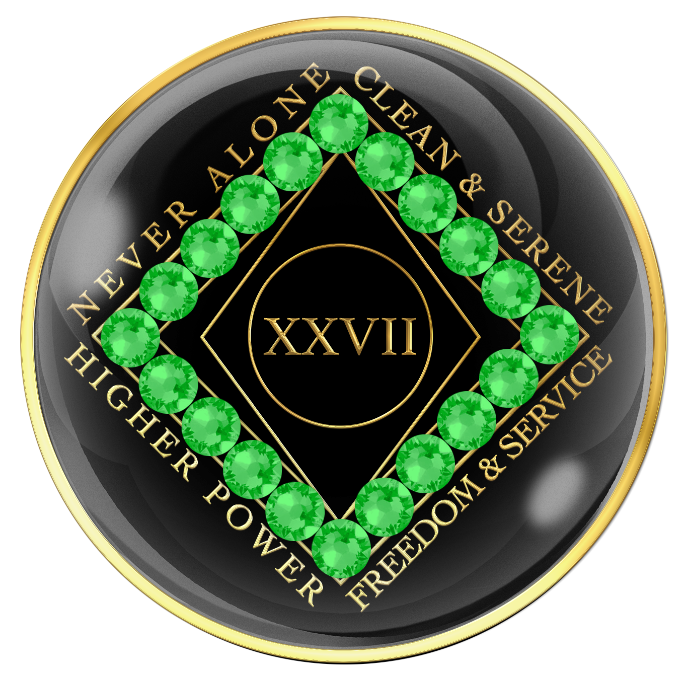 Clean Time Chip Black with Neon Green Crystals