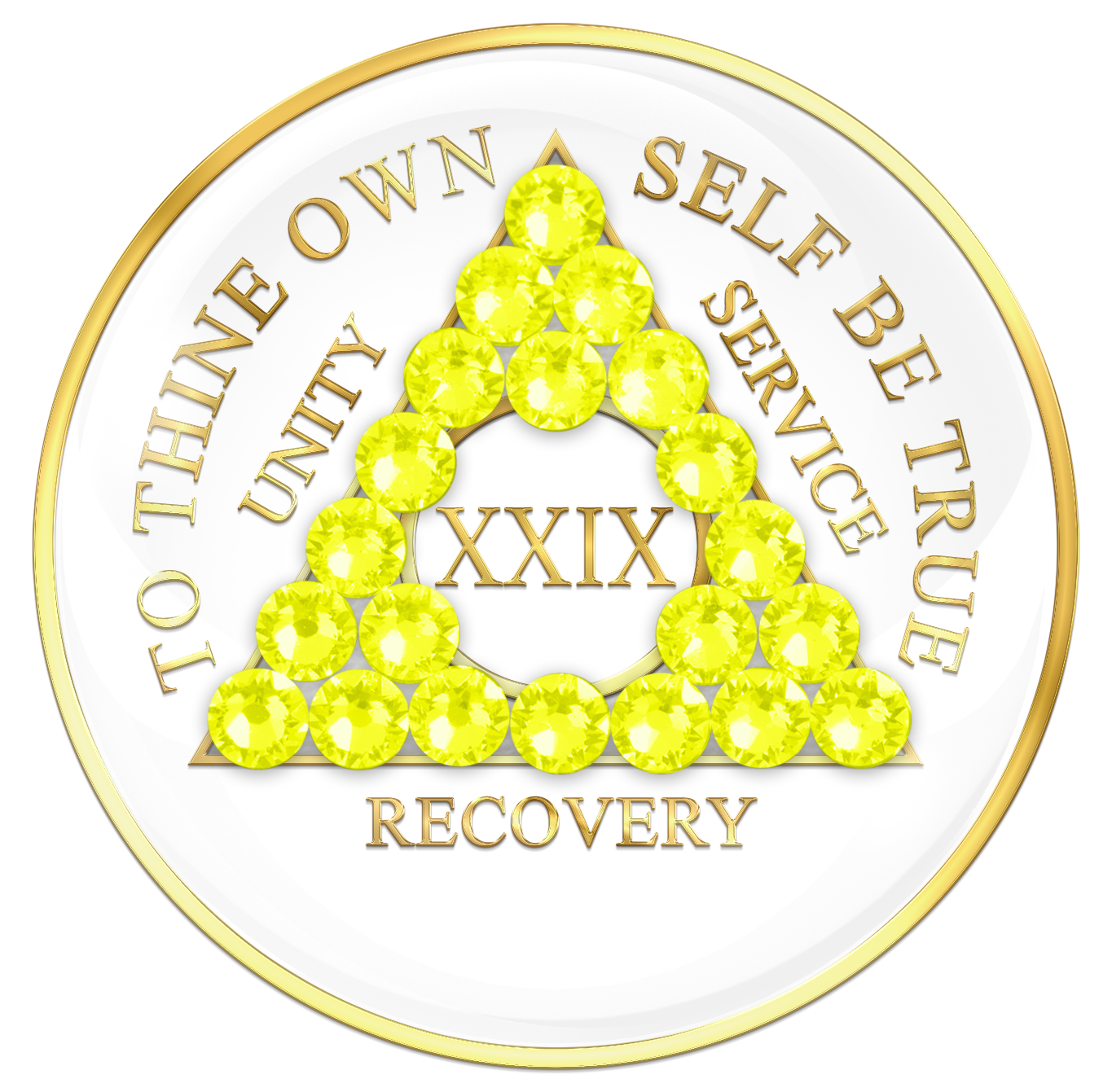 AA Sobriety Chip White with Neon Yellow Crystals