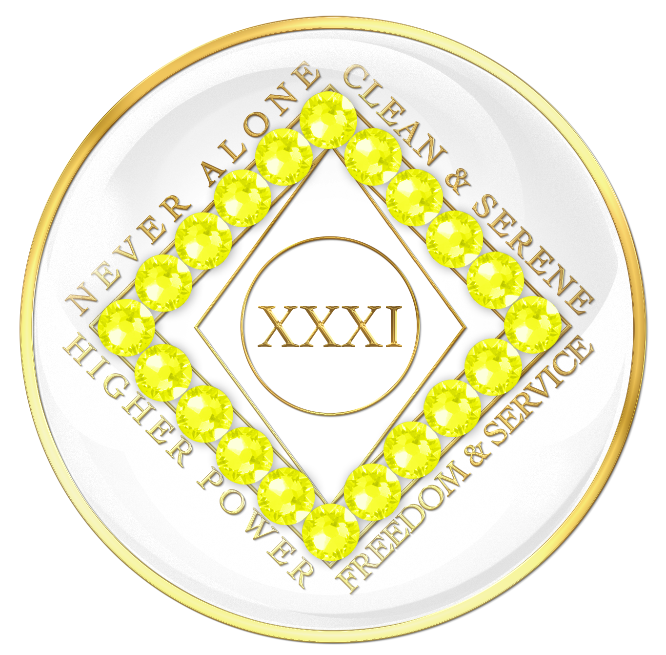 Clean Time Chip White with Neon Yellow Crystals