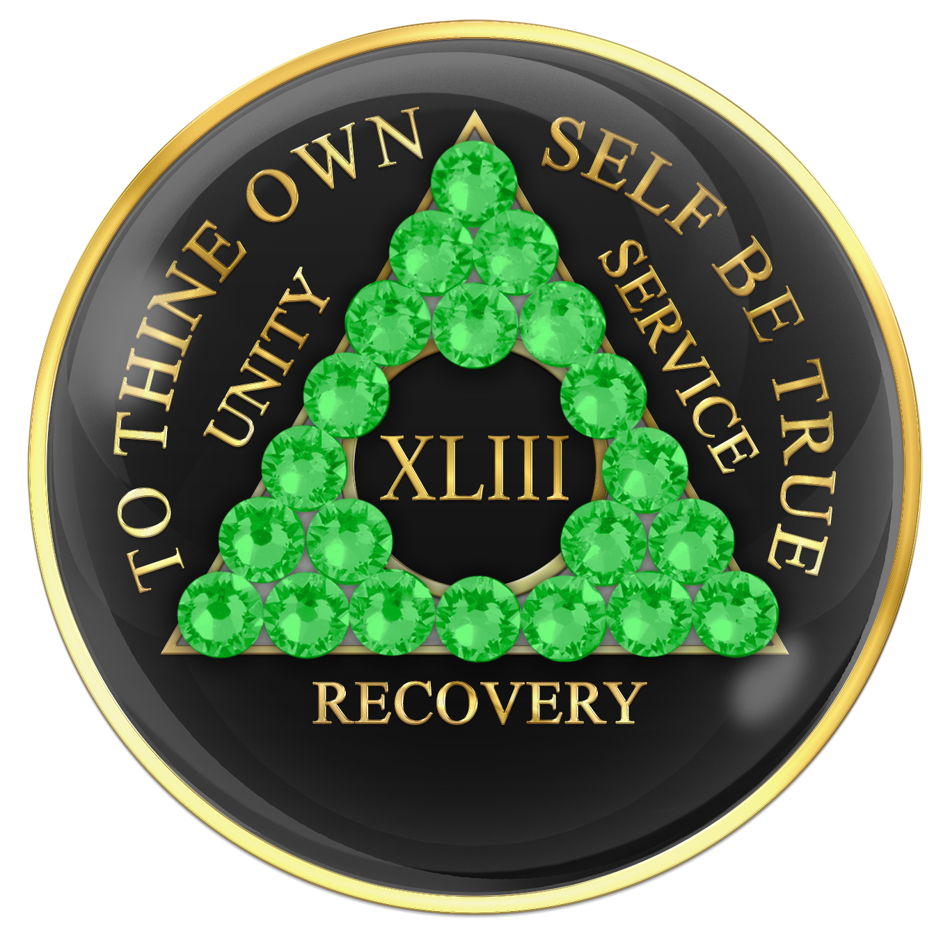 AA Sobriety Chip Black with Neon Green Crystals
