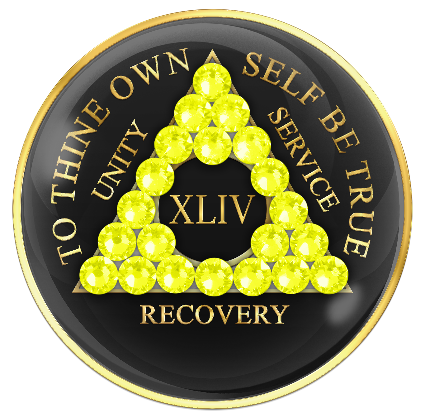 AA Sobriety Chip Black with Neon Yellow Crystals