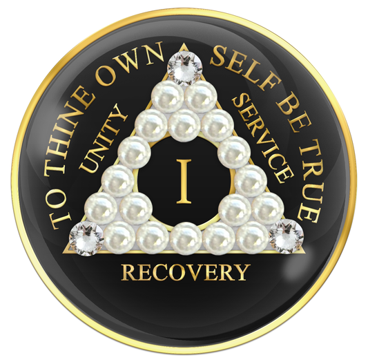 Black AA Chip with White Pearls and Clear CZ Crystals
