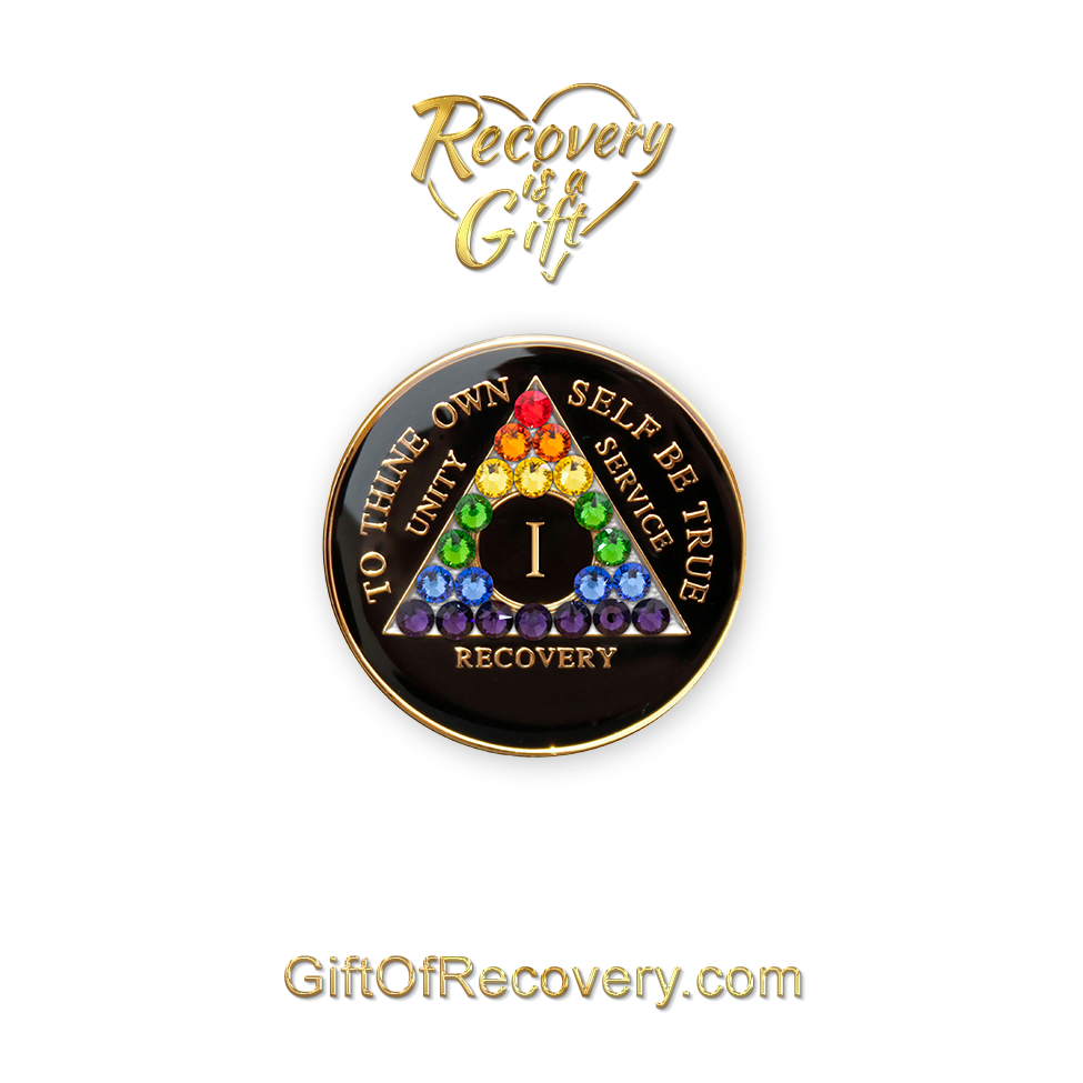 AA Recovery Medallion - Rainbow Crystallized on Black