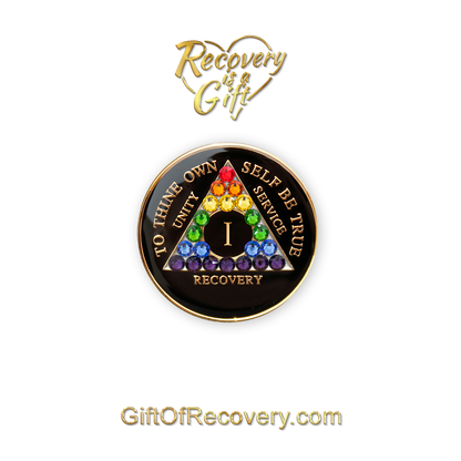 AA Recovery Medallion - Rainbow Crystallized on Black