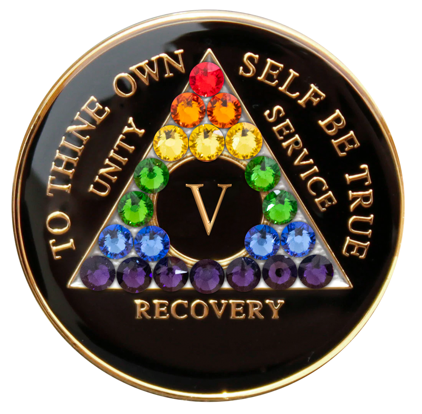 AA Recovery Medallion - Rainbow Crystallized on Black