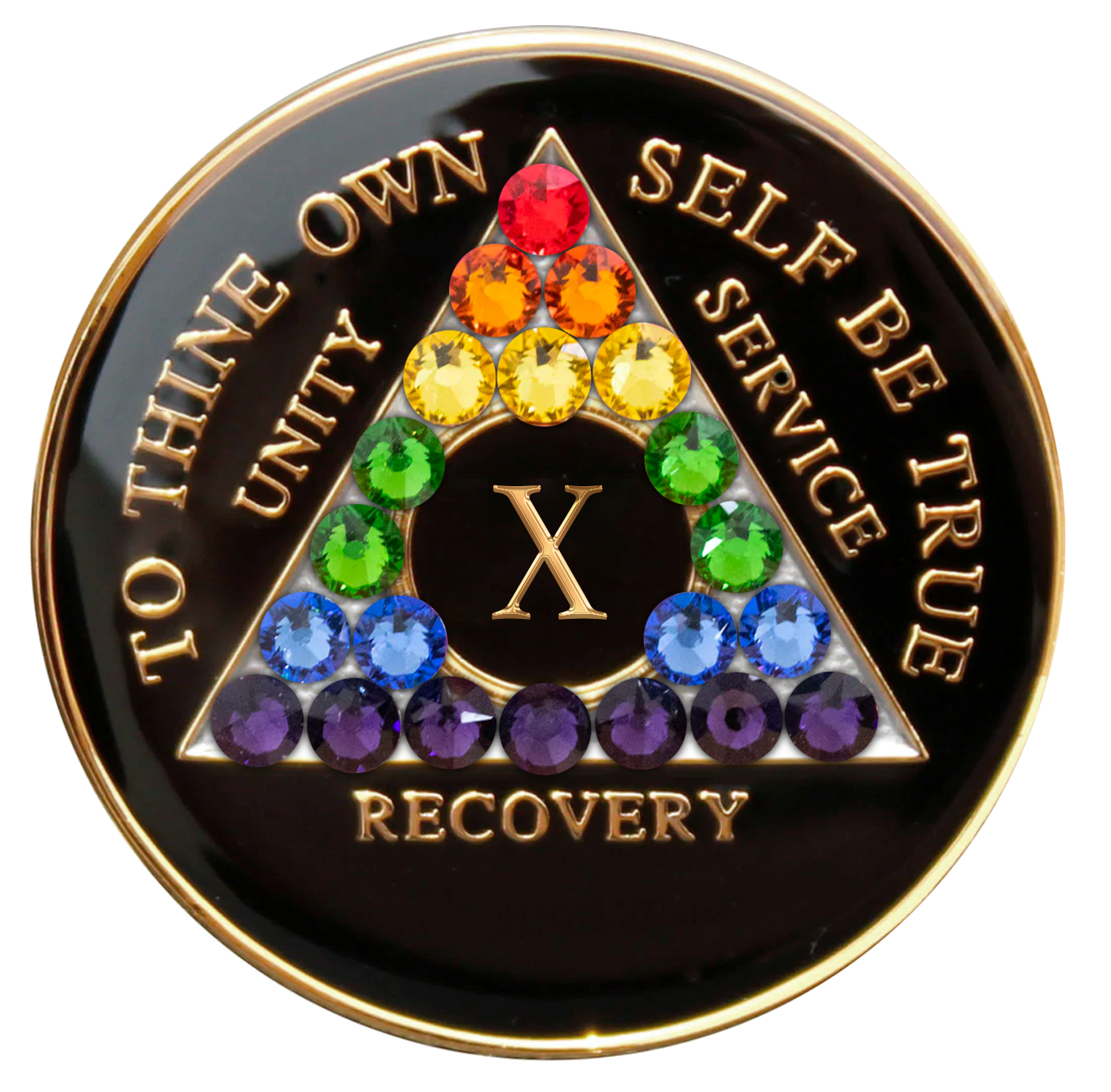 AA Recovery Medallion - Rainbow Crystallized on Black