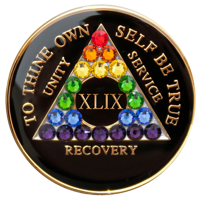 AA Recovery Medallion - Rainbow Crystallized on Black