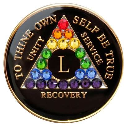 AA Recovery Medallion - Rainbow Crystallized on Black
