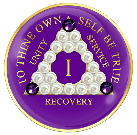 Purple AA Chip with White Pearls and Purple Crystals