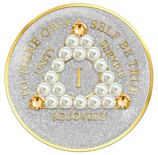 Glitter Silver AA Chip with White Pearls and Light Gold Crystals