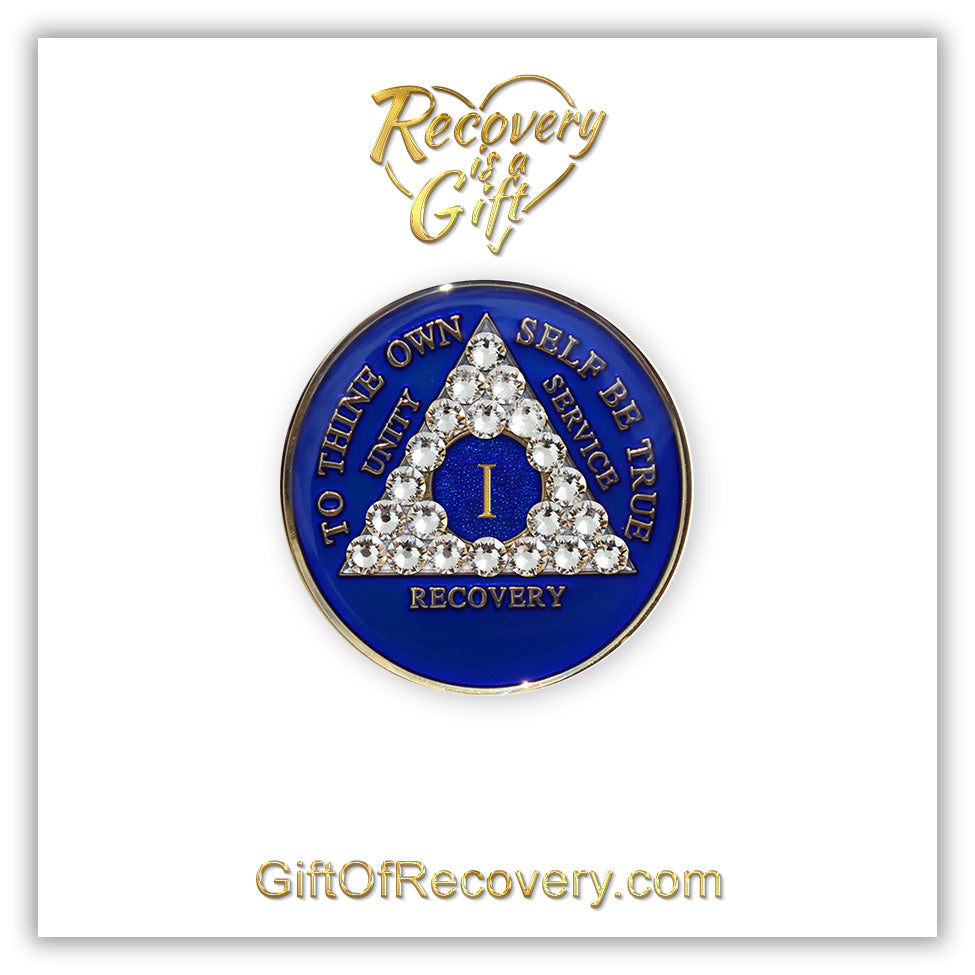 AA Recovery Medallion - Crystallized Blue & Diamond Bling