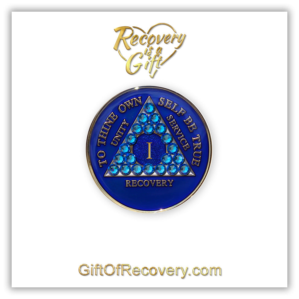 AA Recovery Medallion - Crystallized Blue Sapphire Bling