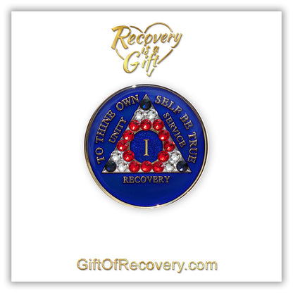 AA Recovery Medallion - Crystallized Blue with USA Red White & Blue Bling