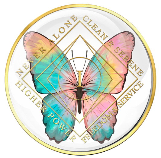 Clean Time Medallion White with Colorful Butterfly
