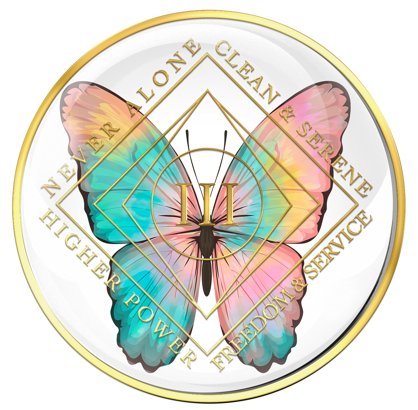 Clean Time Medallion White with Colorful Butterfly