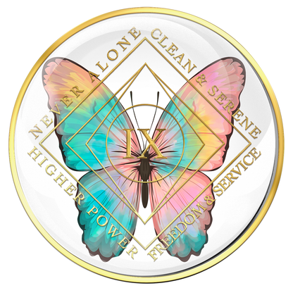 Clean Time Medallion White with Colorful Butterfly