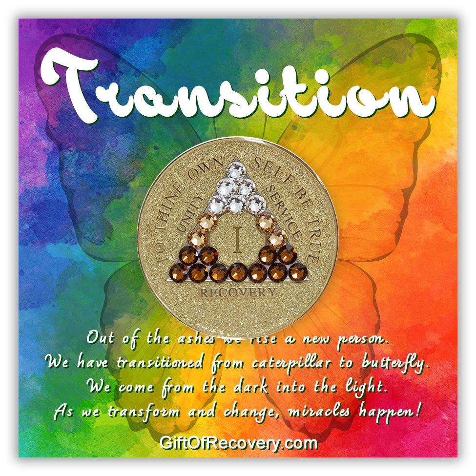AA Recovery Medallion - Transition Bling Crystallized on Glitter Gold