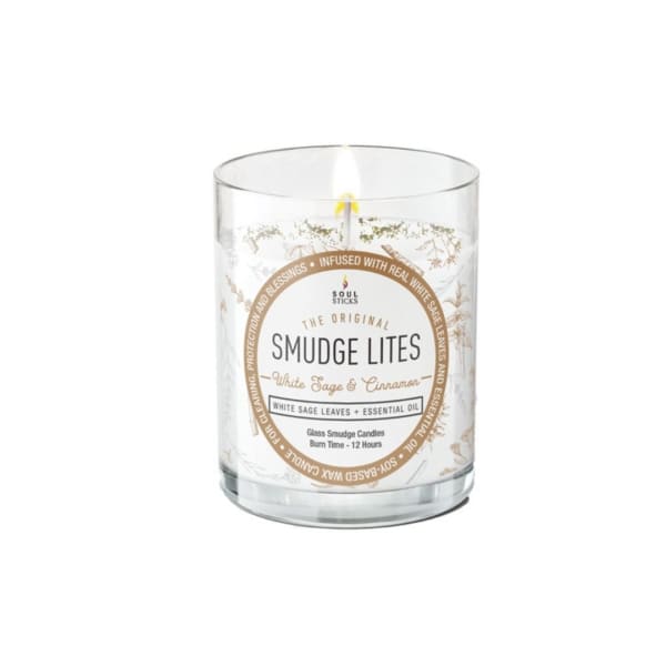 White Sage & Cinnamon Smudge Candle in Glass Holder