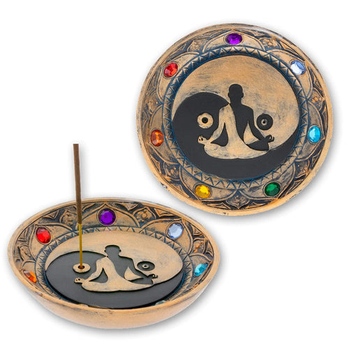 Yin Yang Symbol with Chakra Zone Color Beads Incense Holder / Burner